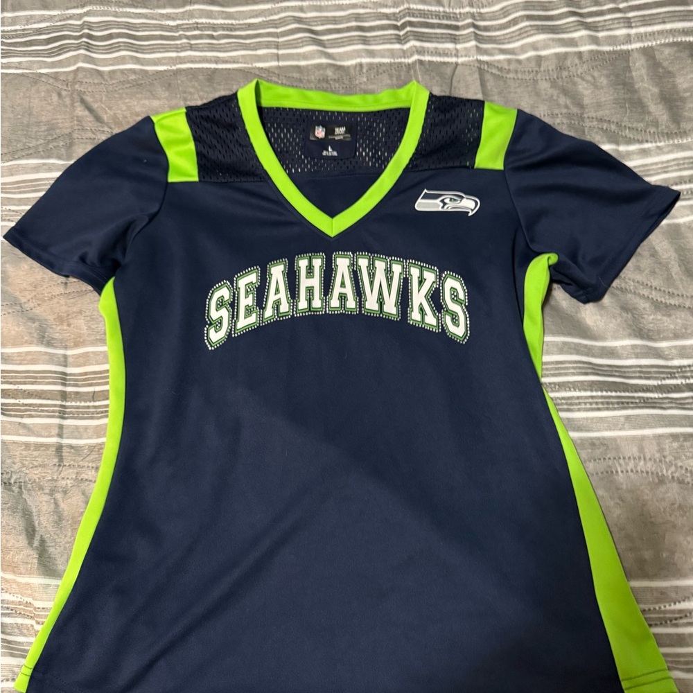 Seahawks Navy and Green V-Neck Jersey